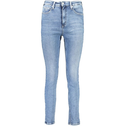 Calvin Klein Blue Cotton Women Jeans with high-rise skinny fit and elegant embroidery, 20% recycled cotton for sustainable fashion.