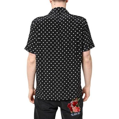 Dolce & Gabbana Black Polka Dot Short Sleeves Casual Shirt