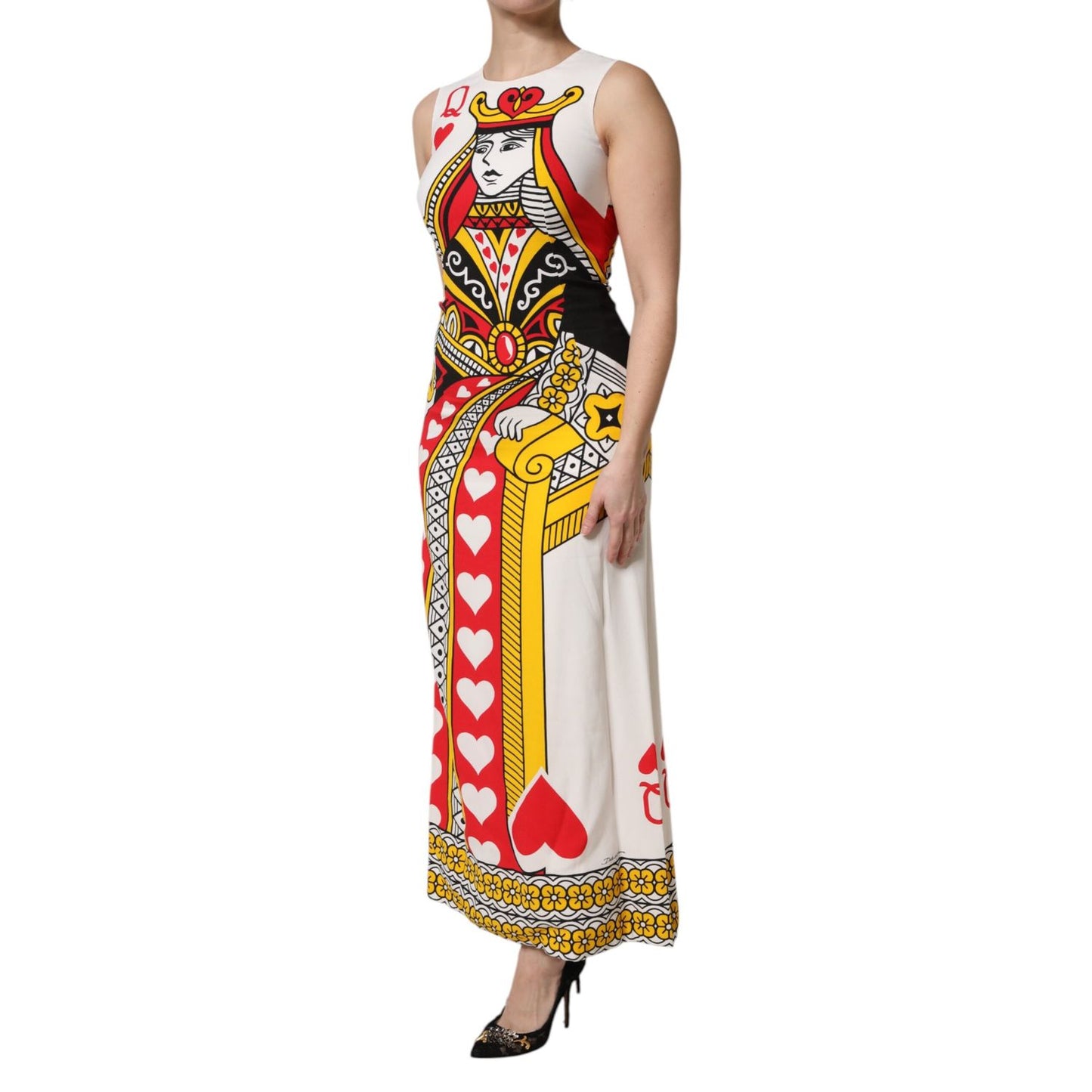 Dolce & Gabbana White Queen Of Hearts Sleeveless Maxi Dress