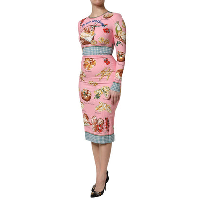 Dolce & Gabbana Pink Pastry Print Bodycon Sheath Midi Dress