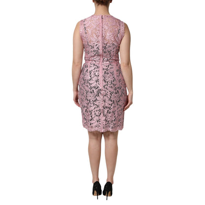 Dolce & Gabbana Pink Floral Lace Sleeveless Sheath Dress