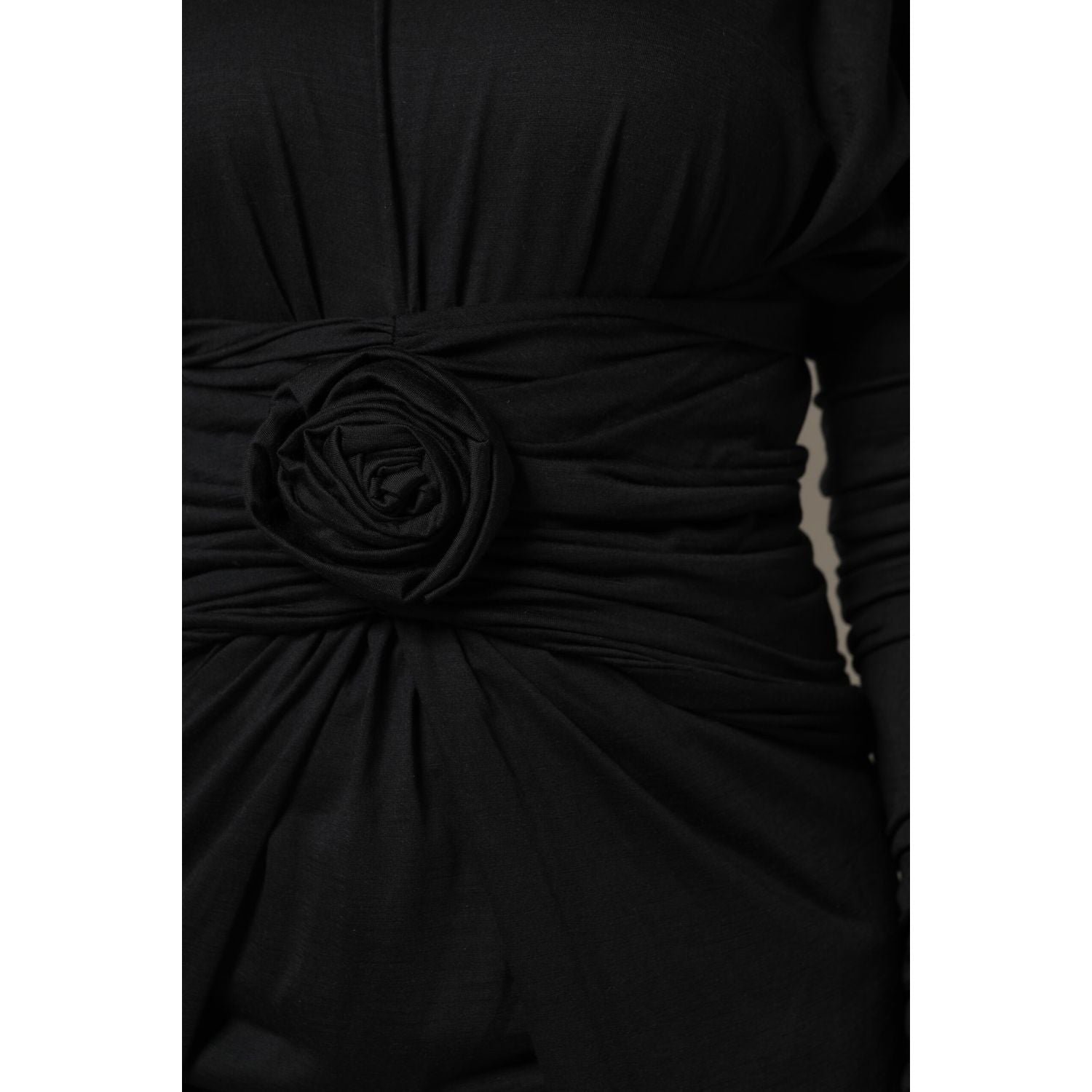 Dolce & Gabbana Black Wool Long Sleeves Sheath Midi Dress