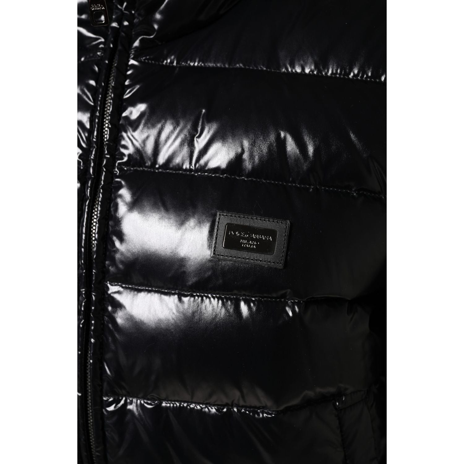 Dolce & Gabbana Black Logo Plaque Full Zip Puffer Jacket