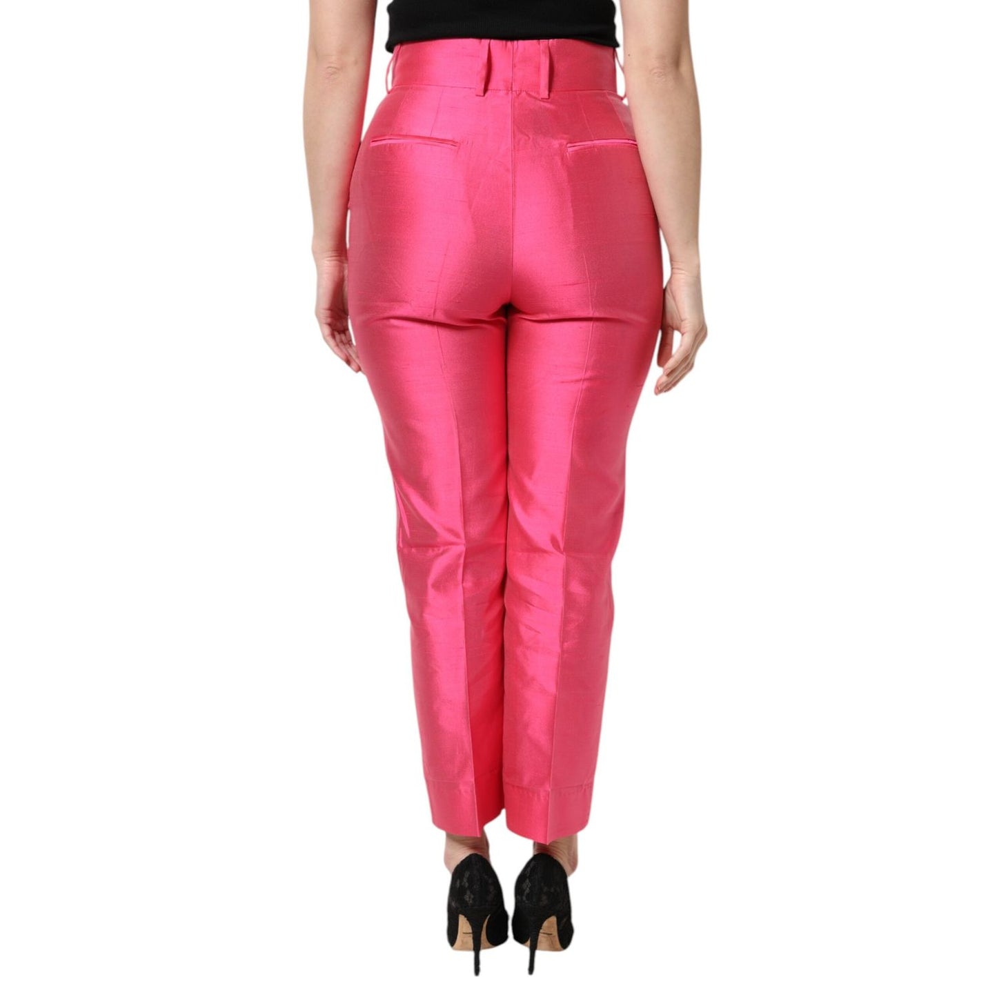 Dolce & Gabbana Pink Silk High Waist Tapered Pants