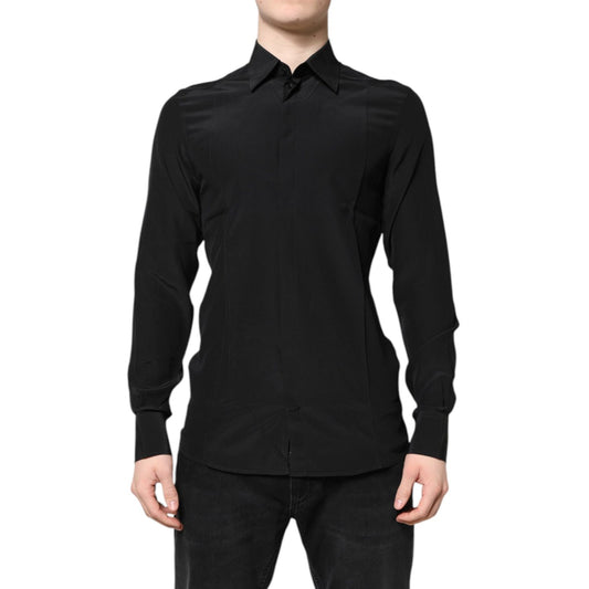 Dolce & Gabbana Black Silk GOLD Long Sleeves Dress Shirt