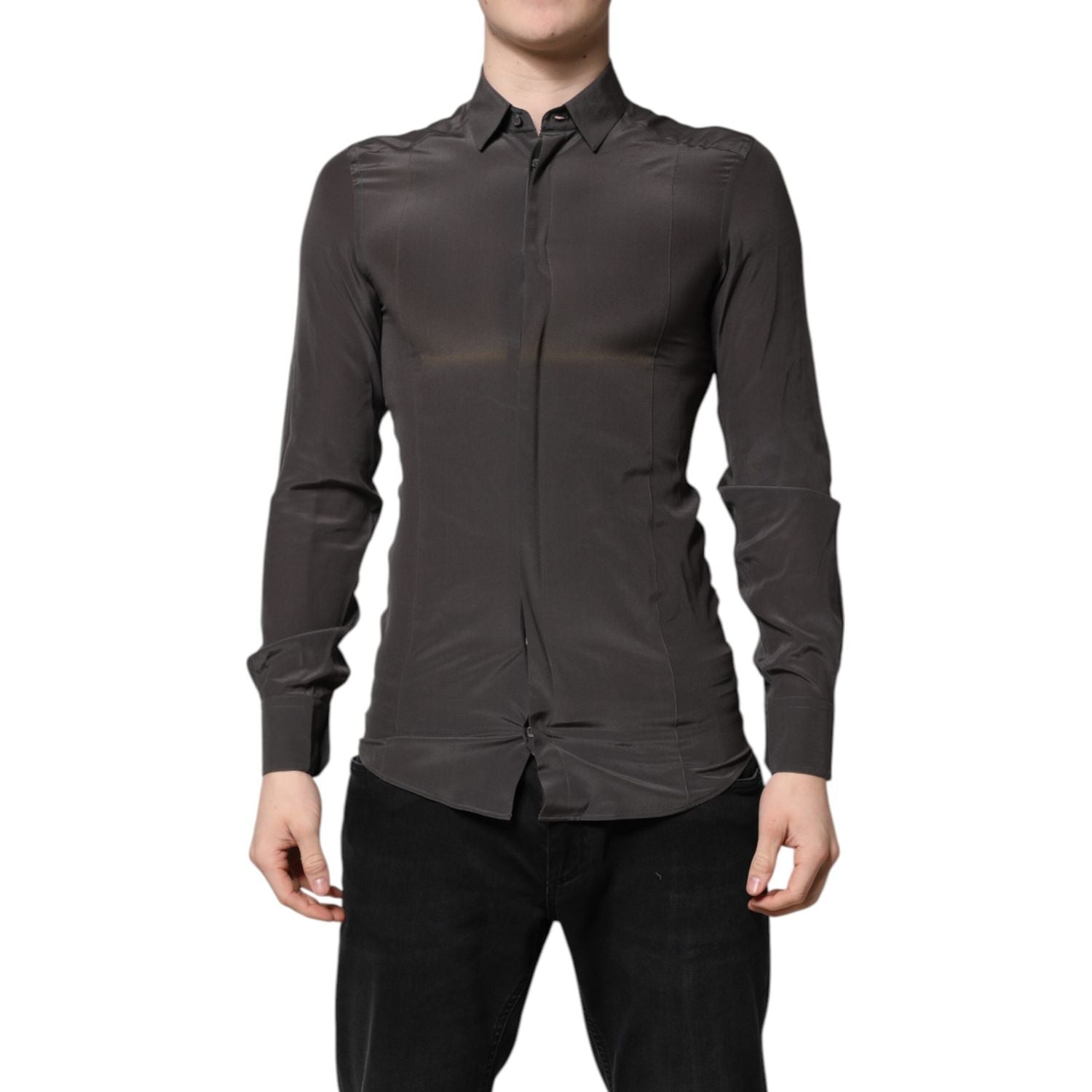Dolce & Gabbana Dark Gray Silk GOLD Dress Formal Shirt