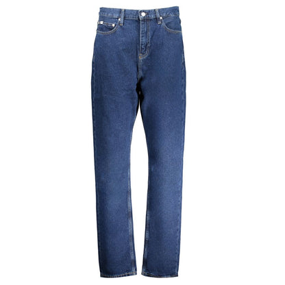 Calvin Klein Blue Cotton Women Jeans - sleek slim fit denim with straight leg, button-and-zip, and classic five-pocket style.