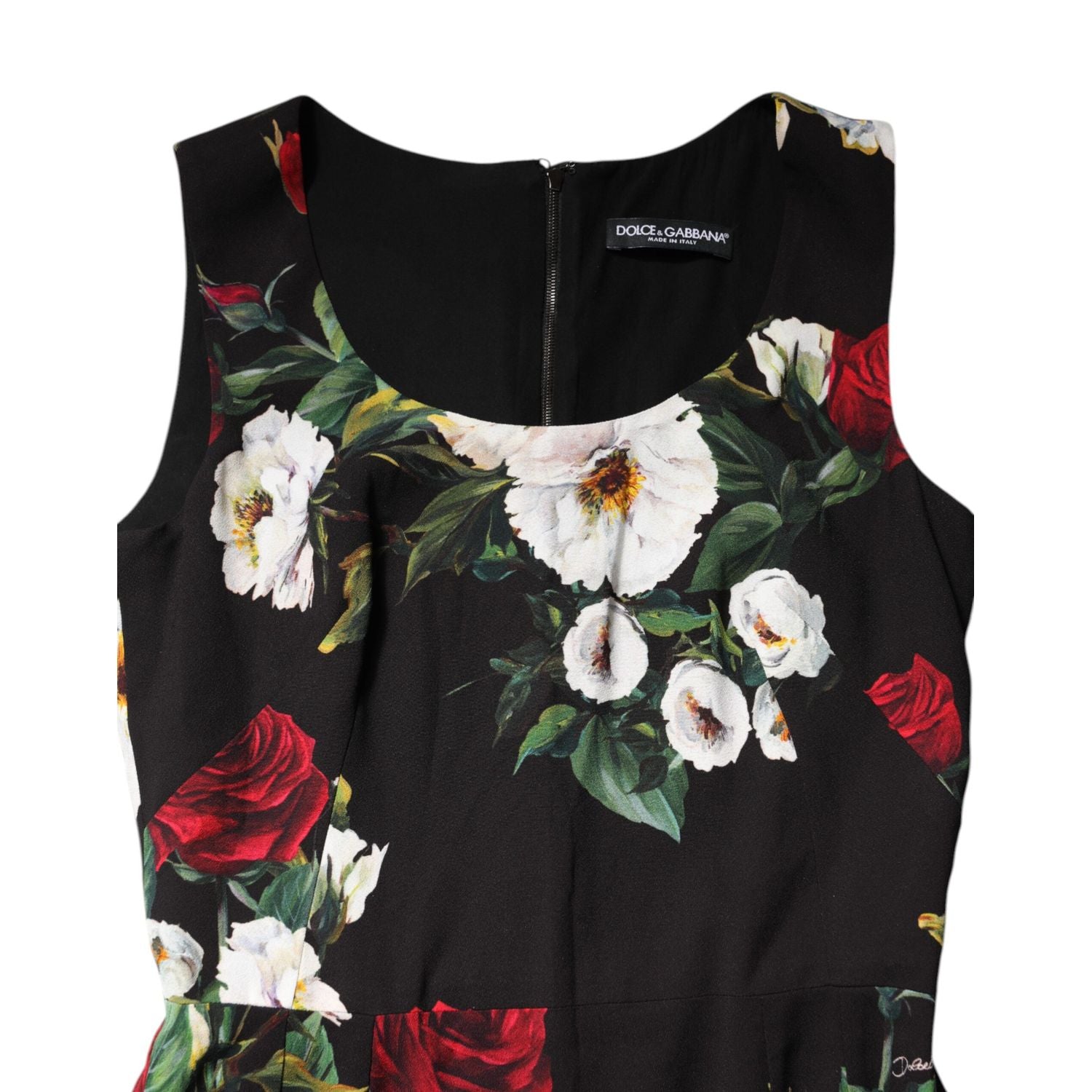 Dolce & Gabbana Black Floral Print Sleeveless Sheath Dress