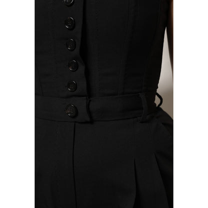 Dolce & Gabbana Black Wool Strapless Romper Jumpsuit Dress