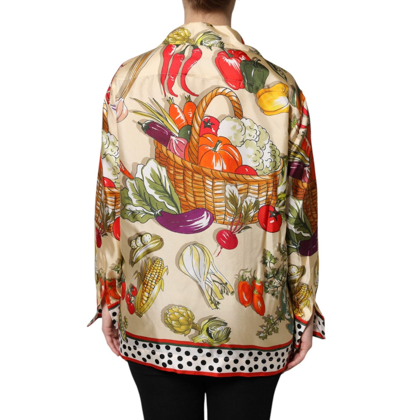 Dolce & Gabbana Multicolor Vegetables Silk Long Sleeves Top
