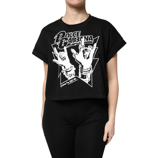 Dolce & Gabbana Black Cotton Printed Short Sleeves T-shirt