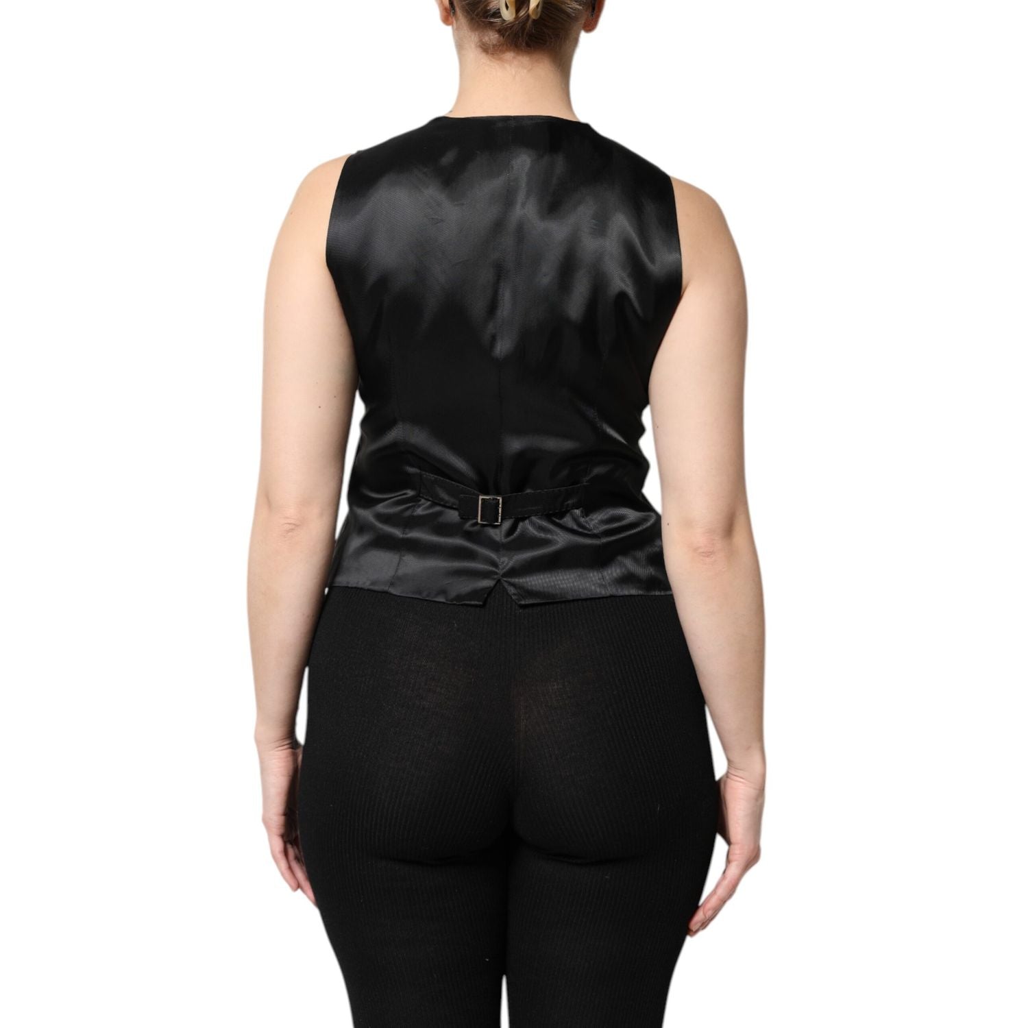 Dolce & Gabbana Black Striped Button Down Sleeveless Vest Top