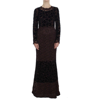 Dolce & Gabbana Purple Floral Lace Ricamo Maxi Dress