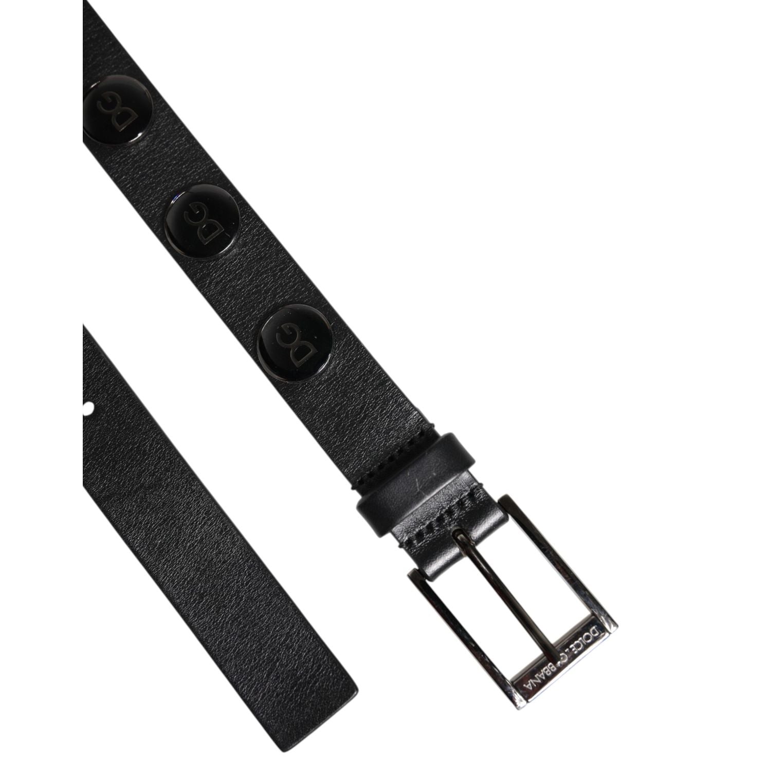 Dolce & Gabbana Black Luxury Leather DG Studs Buckle Belt