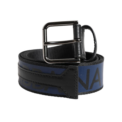 Dolce & Gabbana Black Blue DG Logo Silver Metal Buckle Belt