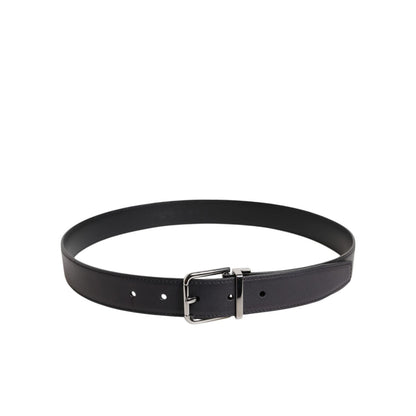 Dolce & Gabbana Black Classic Calf Leather Silver Buckle Belt