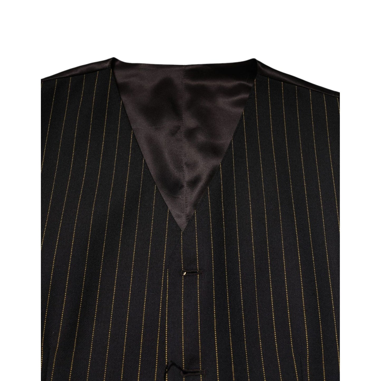 Dolce & Gabbana Black Stripes Wool Formal Men Waistcoat Vest