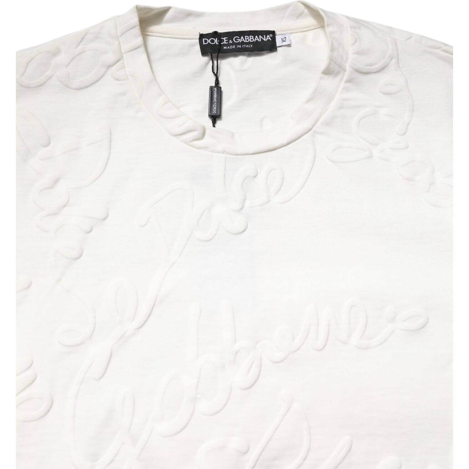 Dolce & Gabbana White Cotton Logo Embossed Crew Neck T-shirt