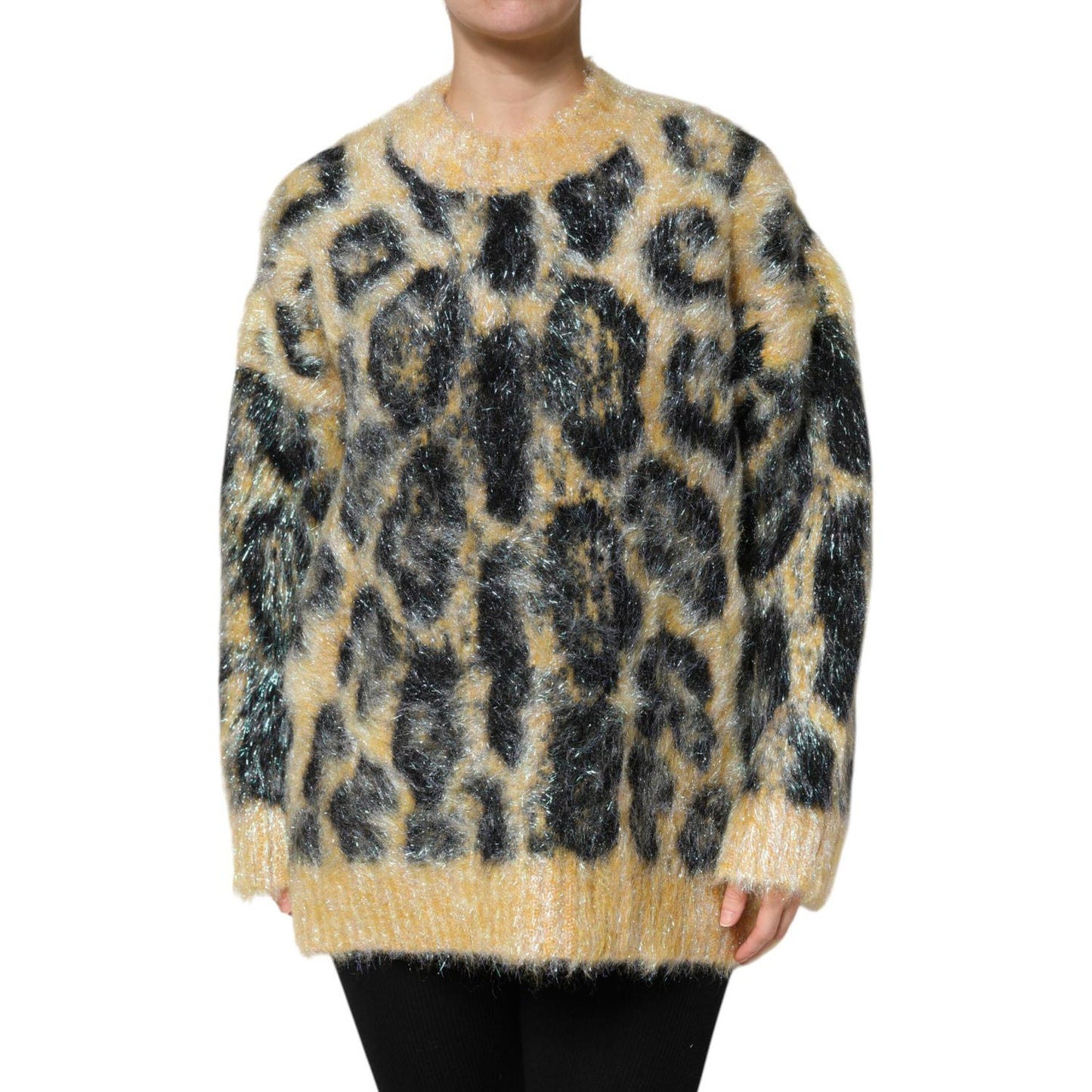 Dolce & Gabbana Multicolor Leopard Mohair Crew Neck Sweater