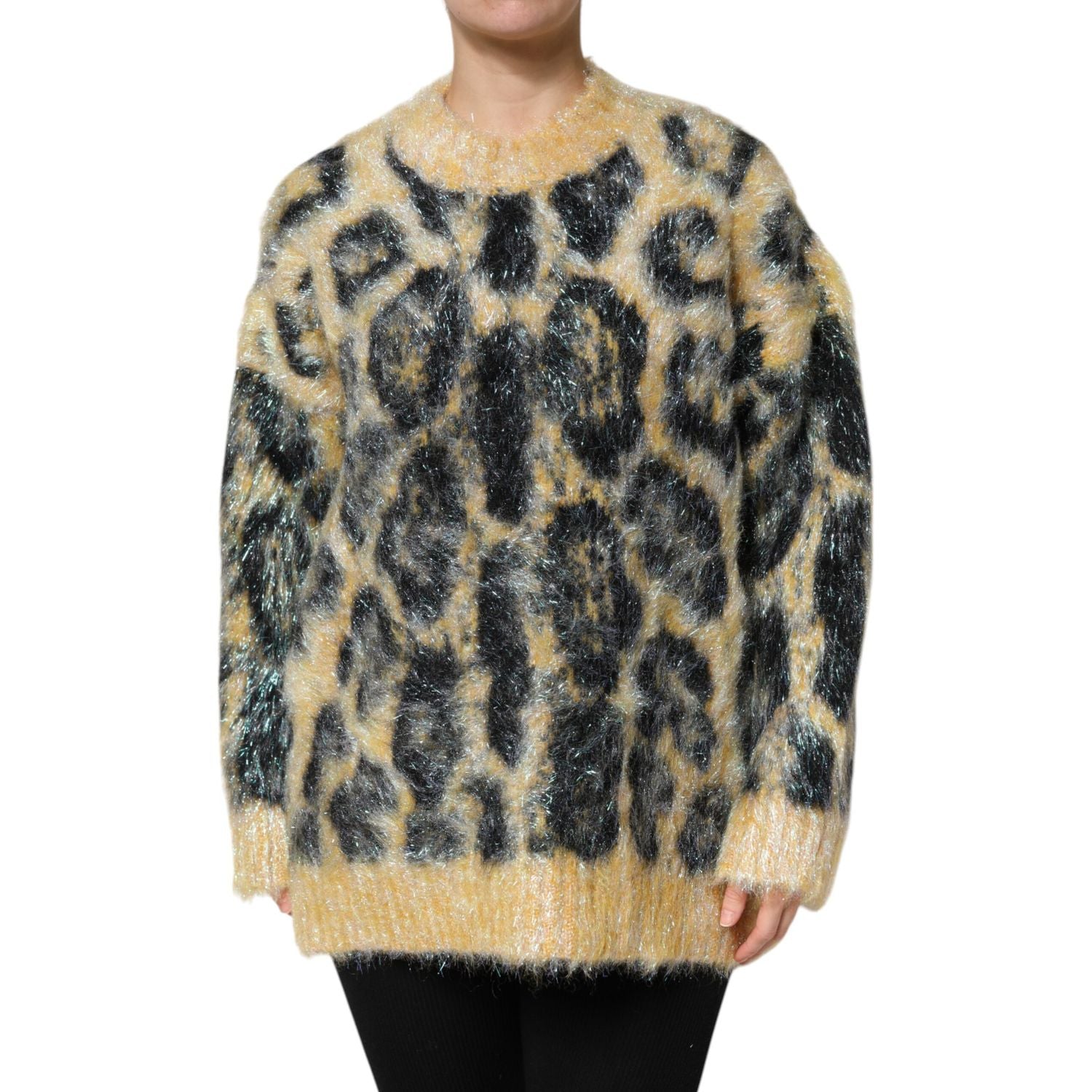Dolce & Gabbana Multicolor Leopard Mohair Crew Neck Sweater