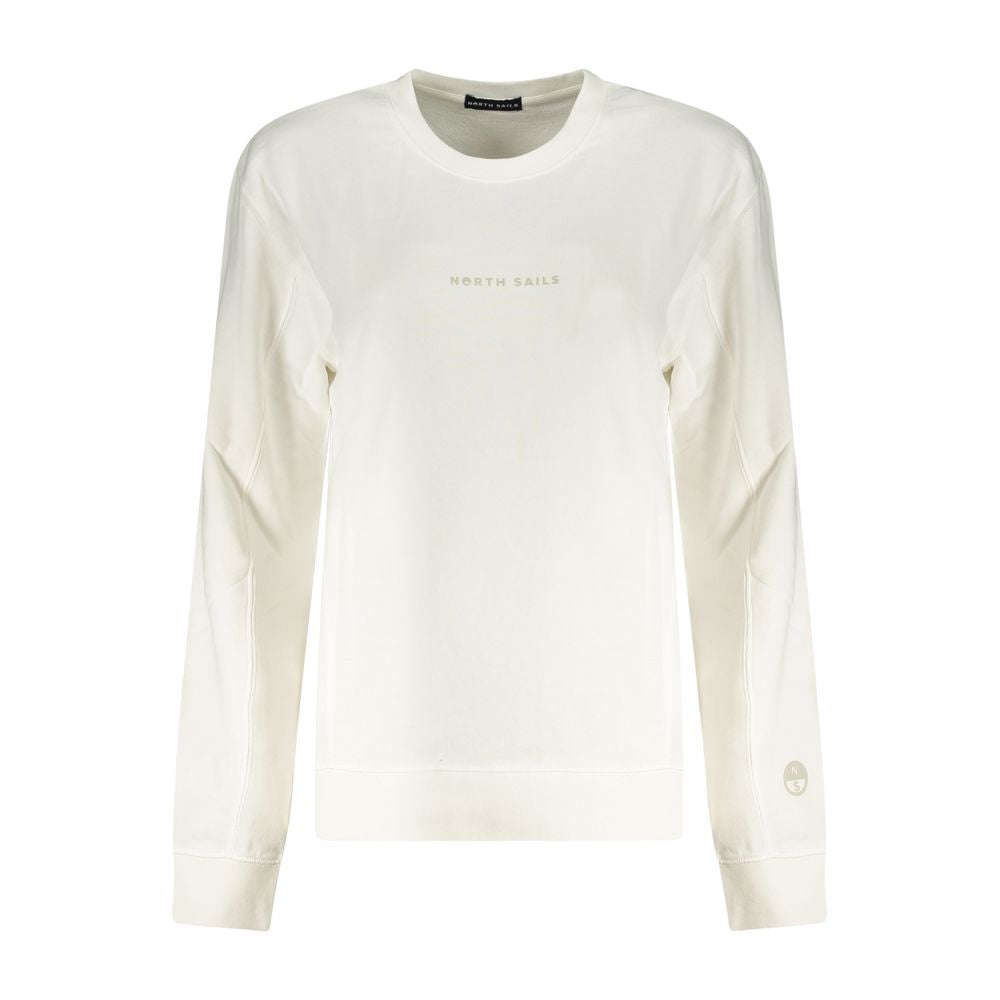 North Sails White Cotton Women Sweater featuring long sleeves and embossed logo, ideal for casual style and comfort.