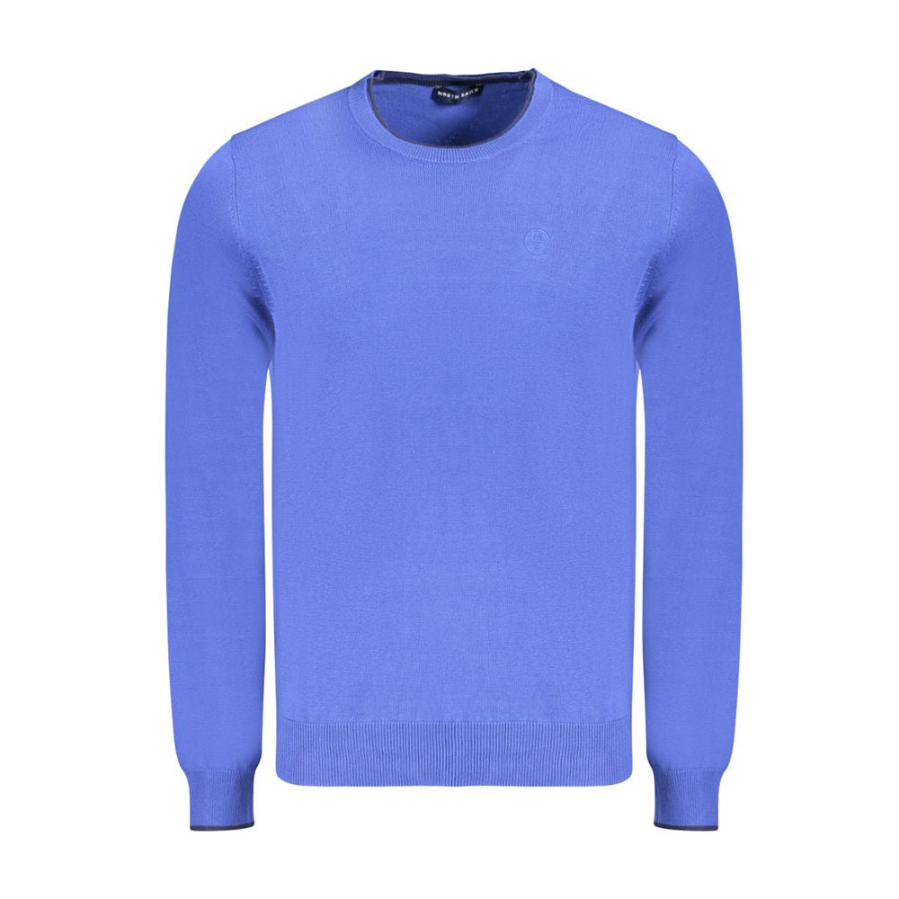 North Sails Blue Cotton Men Sweater with long sleeves and crew neck, featuring elegant logo embroidery and contrasting details.