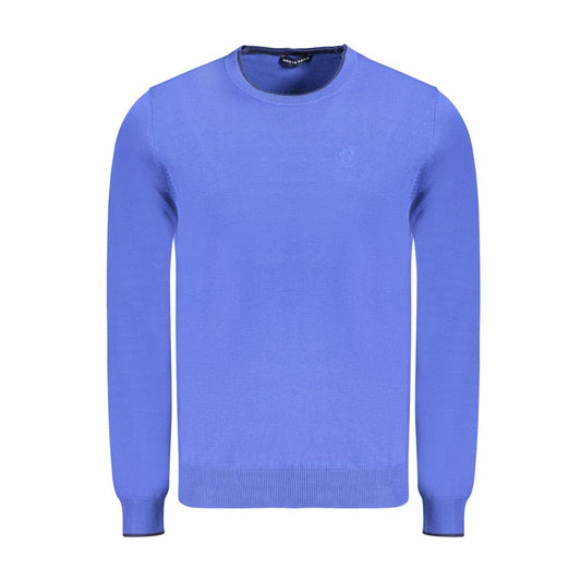 North Sails Blue Cotton Men Sweater with long sleeves and crew neck, featuring elegant logo embroidery and contrasting details.