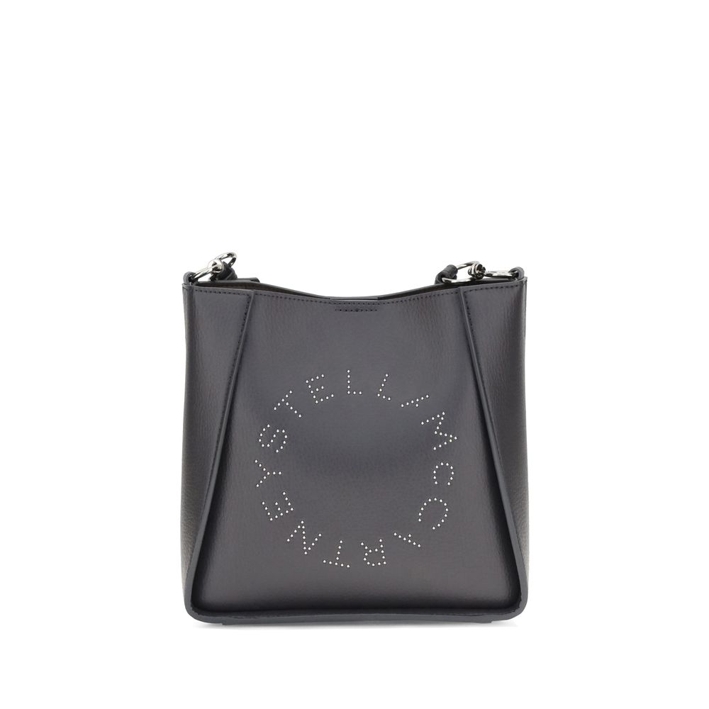Stella McCartney Logo Shoulder Bag with studded logo detail and innovative materials in black.