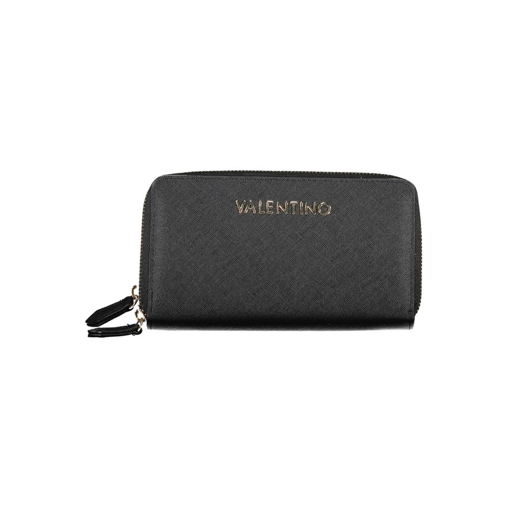 Mario Valentino Black Polyethylene Women Wallet with zip closure and gold logo