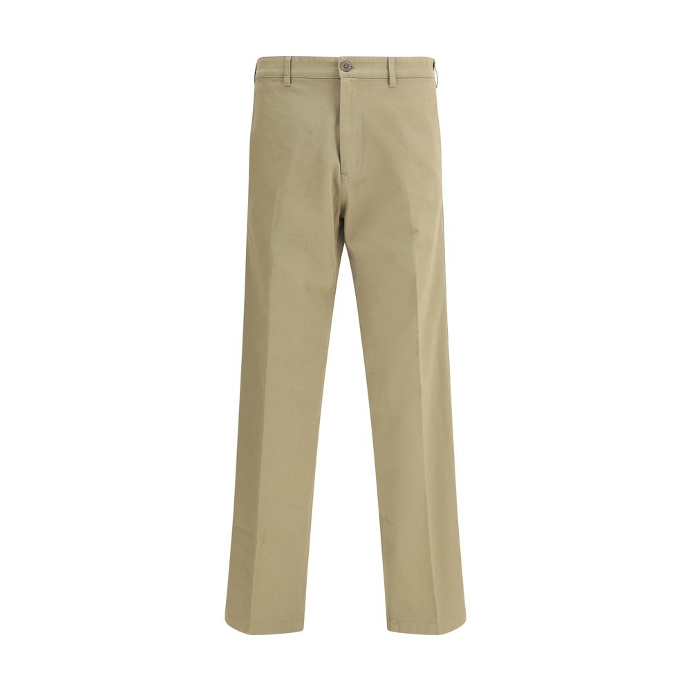 Prada Chino Pants featuring iconic logo and versatile design, ideal for formal and casual looks, made of 100% cotton.
