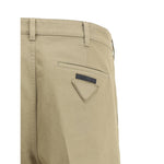 Back view of Prada Chino Pants with iconic logo and welt pocket detail, perfect for versatile and elegant style.