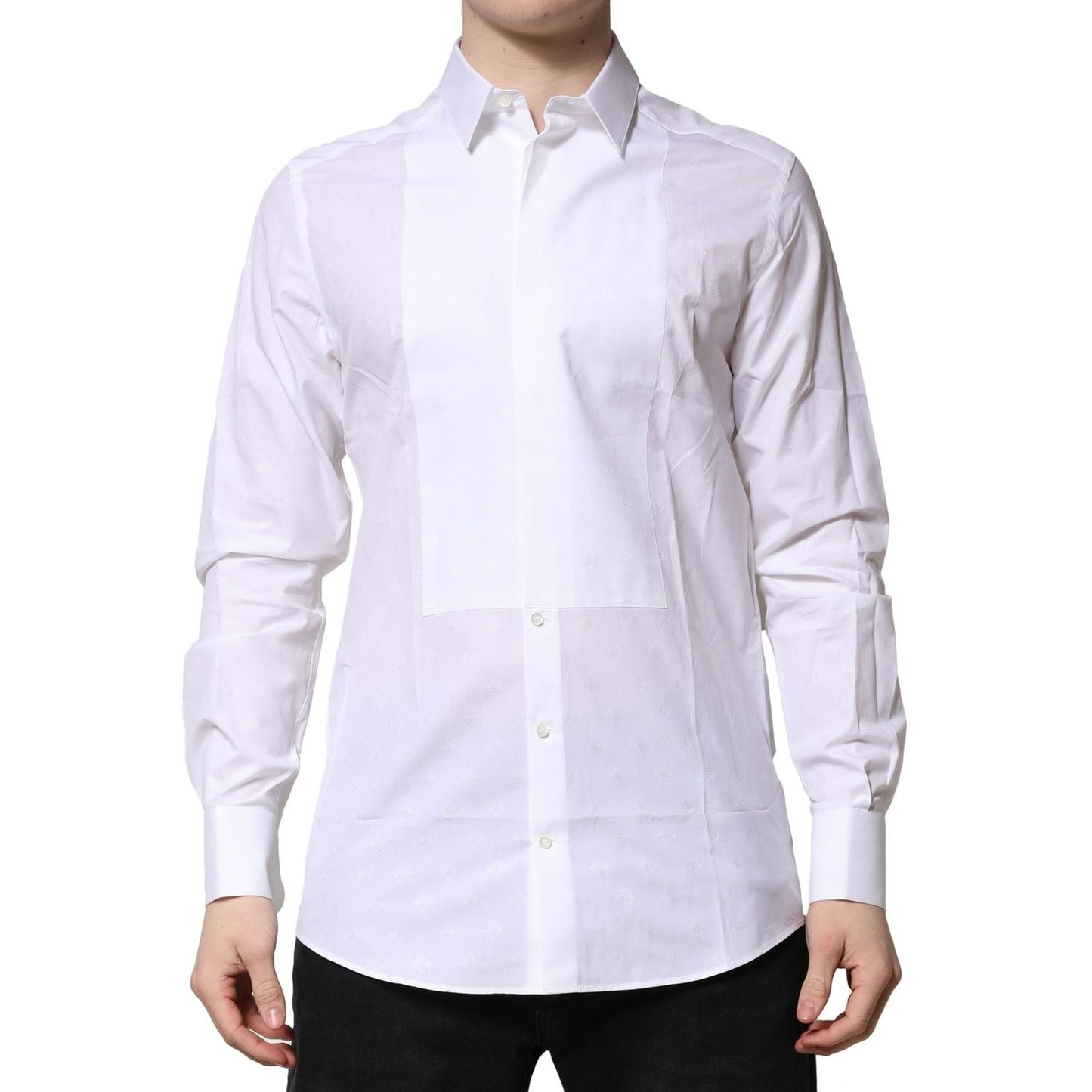 Dolce & Gabbana White Bib Cotton Poplin GOLD Formal Shirt TSH90699-40