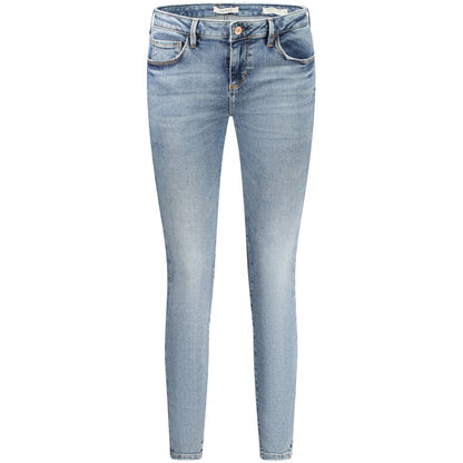 Guess Jeans Blue Cotton Women Jeans with washed effect, skinny fit, 5-pocket design, ideal for stylish and comfortable wear. Iconic Guess logo.