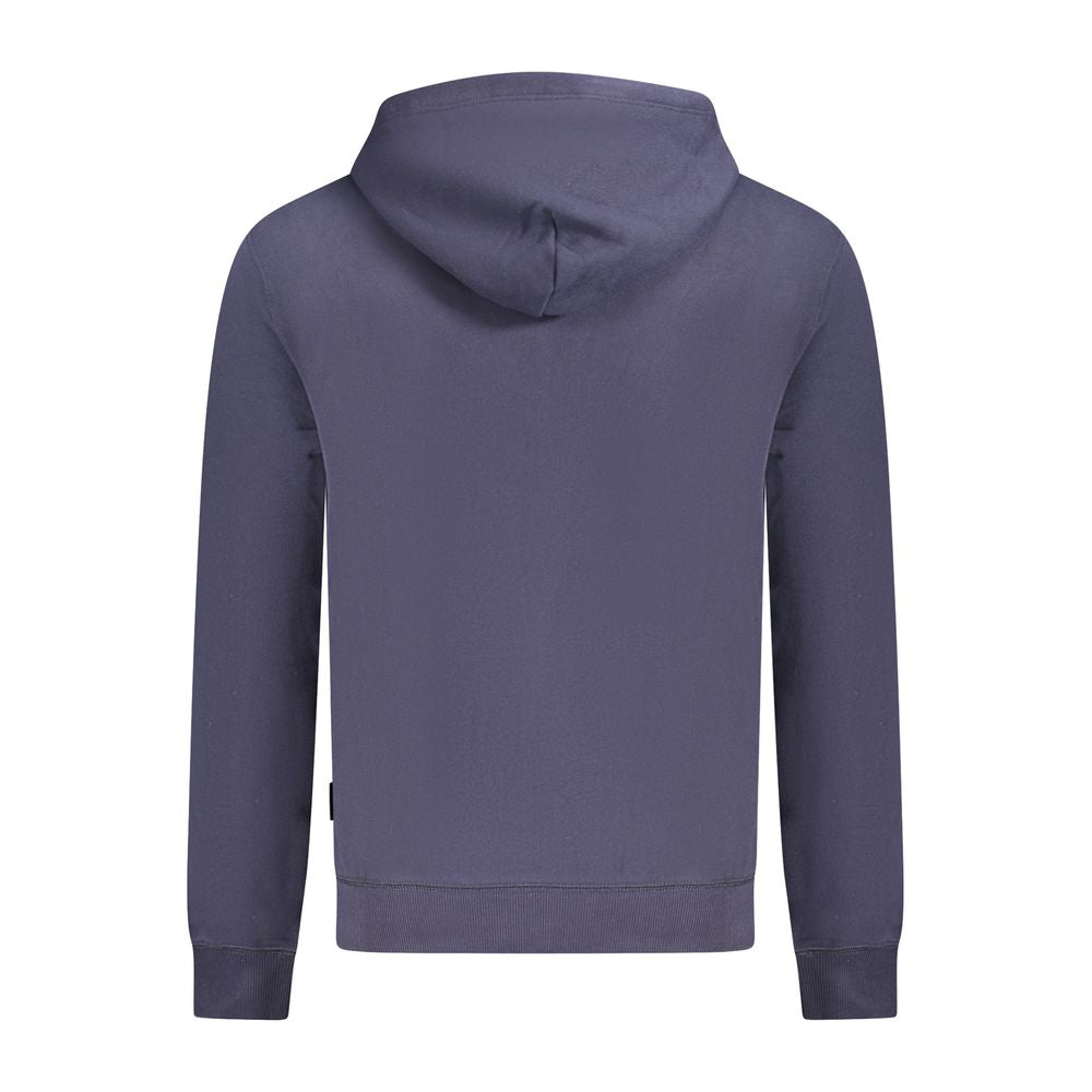 Back view of Napapijri Blue Cotton Men Sweater with hood, featuring a casual cool style for trendsetters.