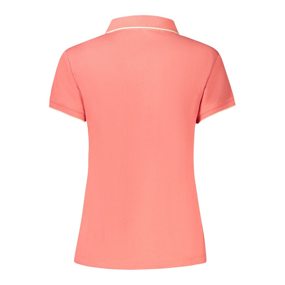 Back view of North Sails Pink Cotton Women Polo Shirt with short sleeves and contrast detailing.