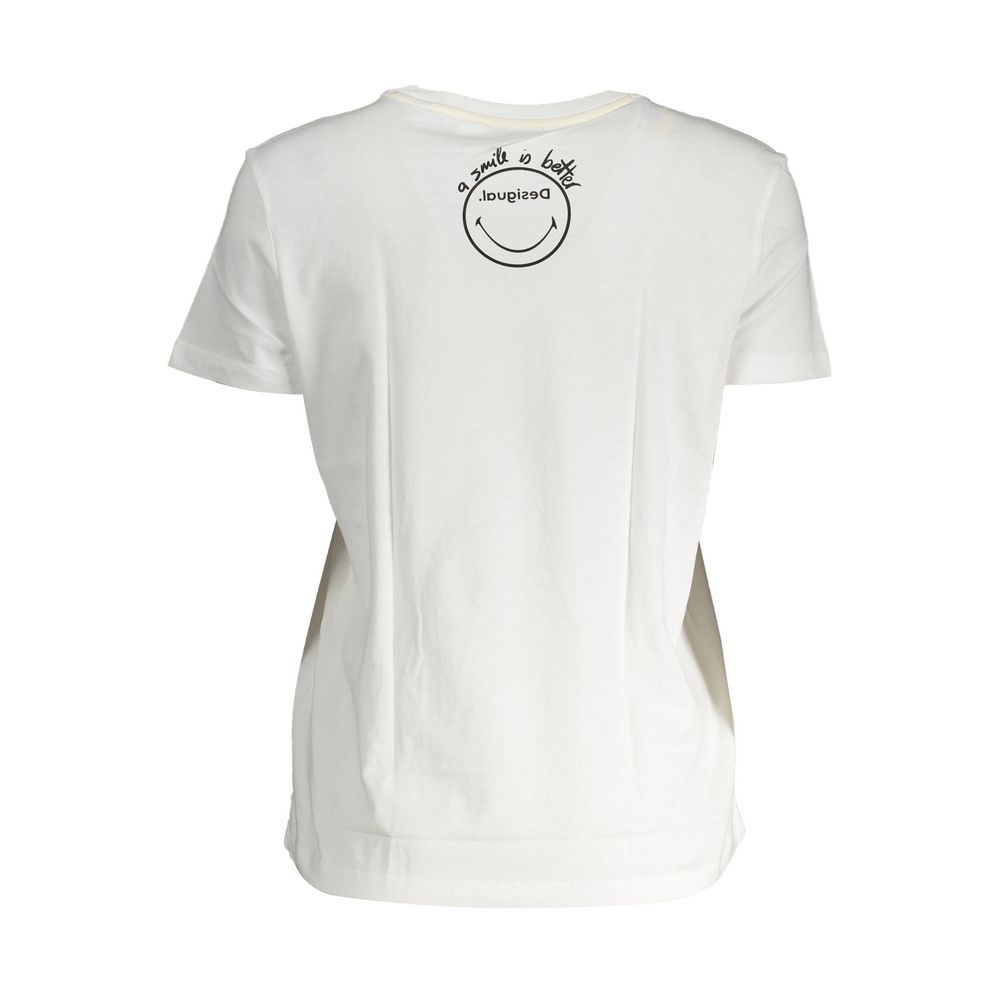 Desigual White Cotton Women T-Shirt with artistic back logo print and short sleeves