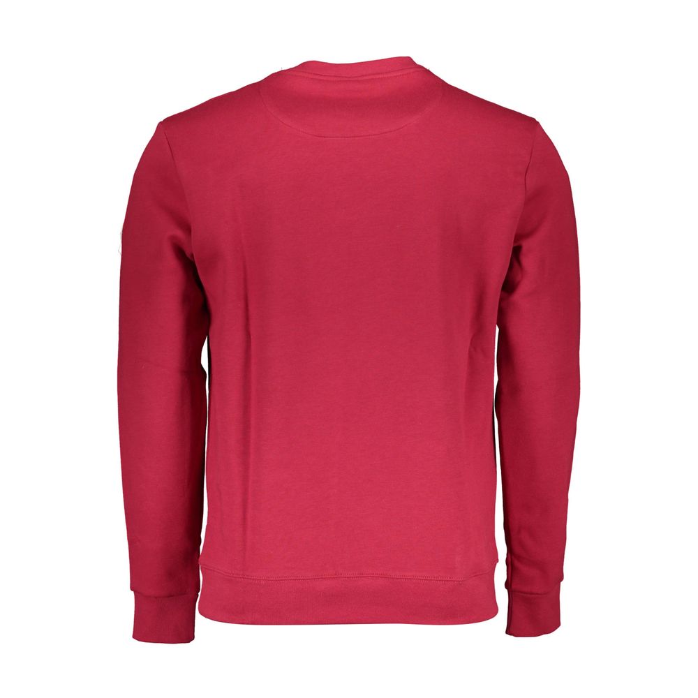 Back view of North Sails Red Cotton Men Sweater with crew neck and long sleeves, iconic logo on vibrant red fabric.