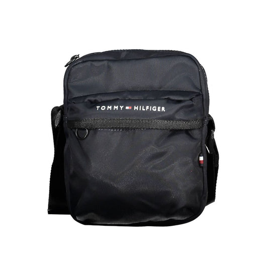 Tommy Hilfiger Blue Polyester Men Shoulder Bag with logo, eco-friendly design, external pocket, sleek style for everyday use.