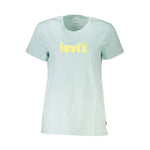 Levi's Blue Cotton Women T-Shirt, short sleeve, yellow logo, crew neck, comfortable chic style for confident dressing.