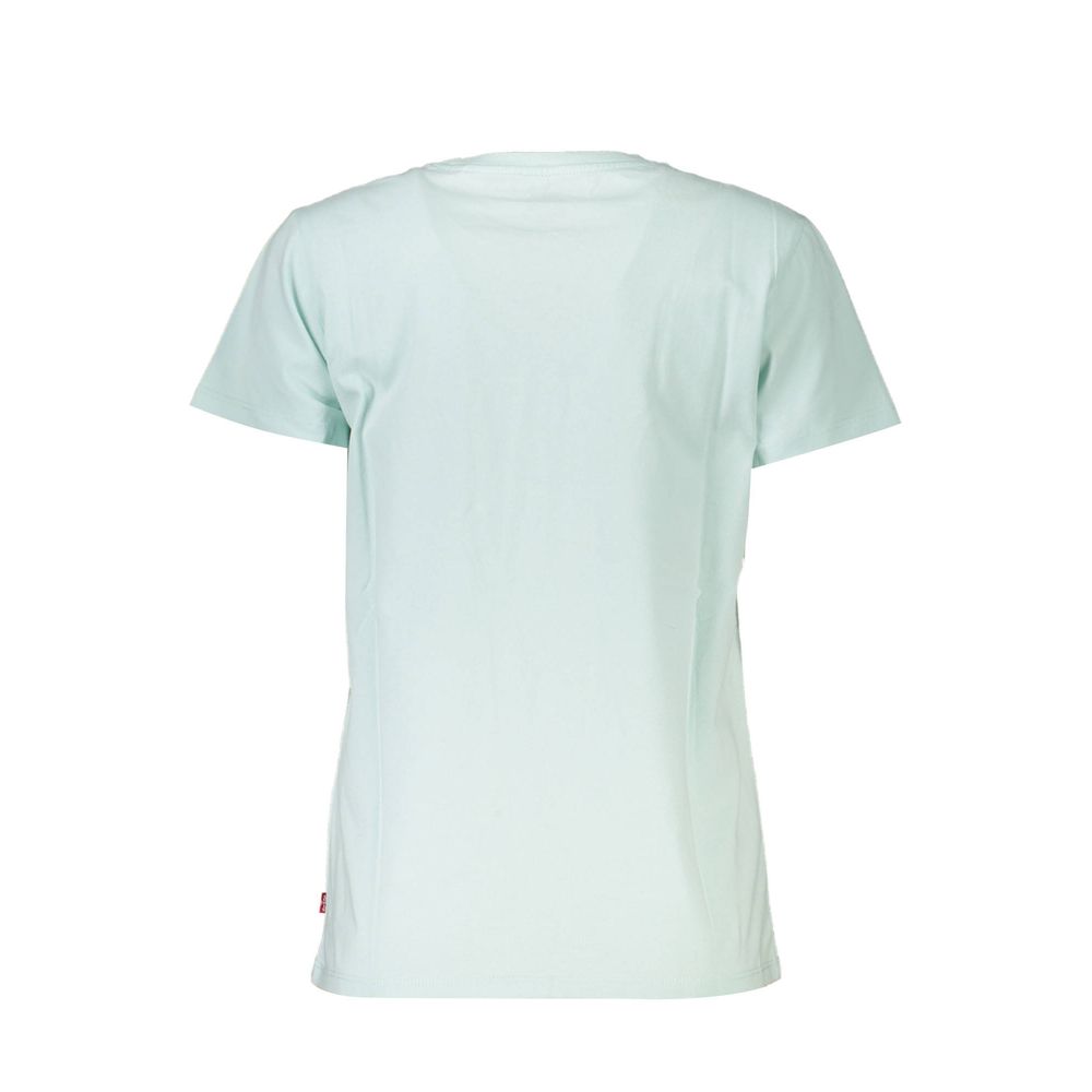 Back view of Levi's Blue Cotton Women T-Shirt showcasing short sleeves and soft fabric.