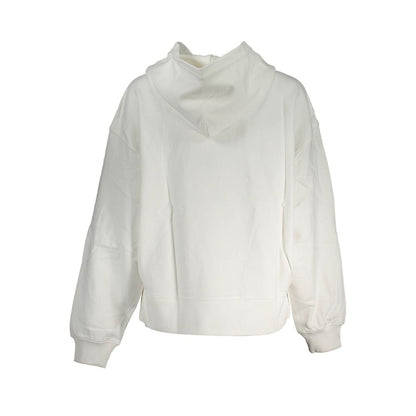 Calvin Klein White Cotton Women Sweater with hood and branded print, made from 100% recycled cotton for a stylish and sustainable choice.