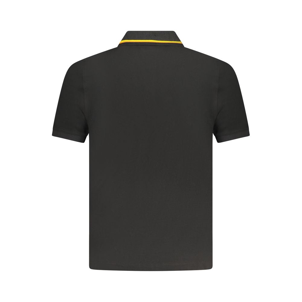 K-WAY Black Cotton Polo Shirt with short sleeves, 2 buttons, contrasting details, and logo application, back view.