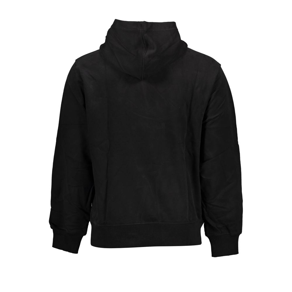 Back view of Calvin Klein Black Cotton Men Sweater showcasing hood and long sleeves