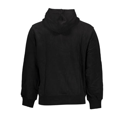 Back view of Calvin Klein Black Cotton Men Sweater showcasing hood and long sleeves