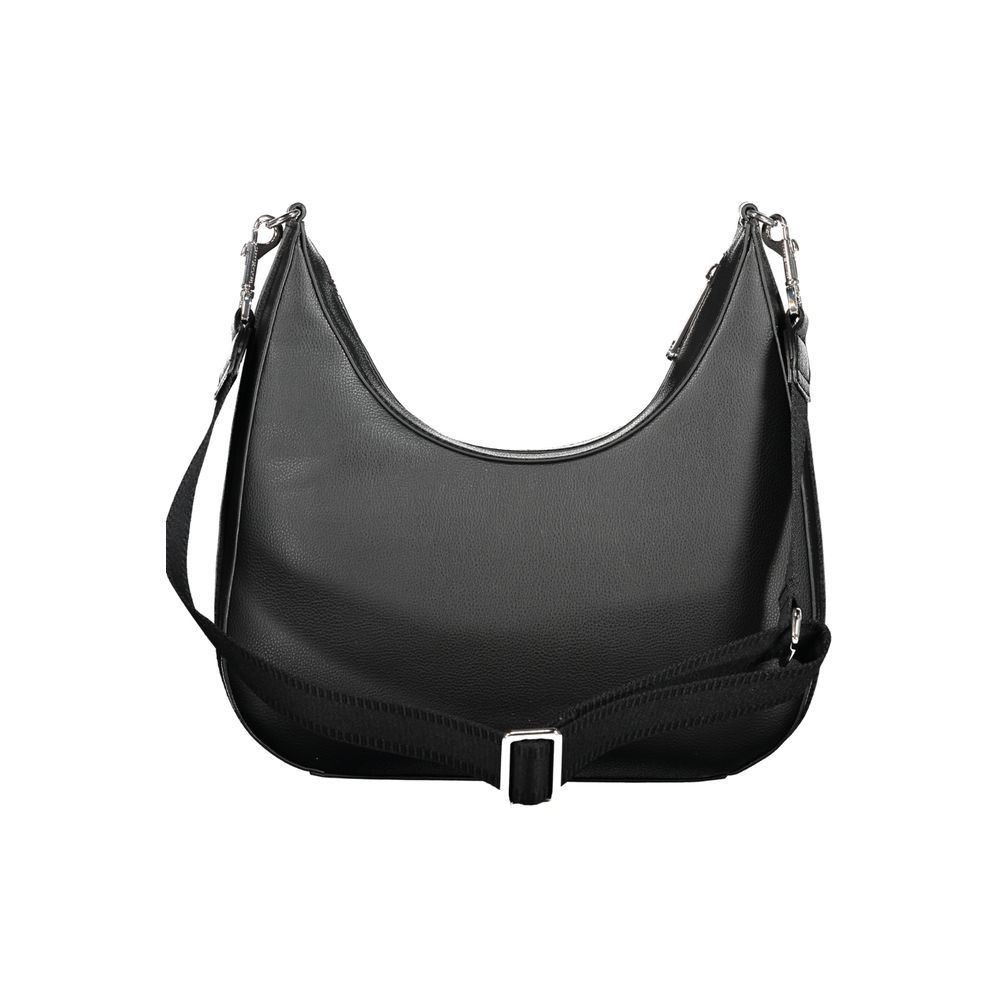 Tommy Hilfiger Black Polyester Handbag with adjustable strap, internal pocket, and zip closure.