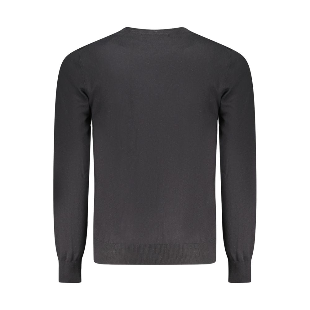 Back view of Guess Jeans Black Cotton Men Sweater showcasing long sleeves and crew neck design.