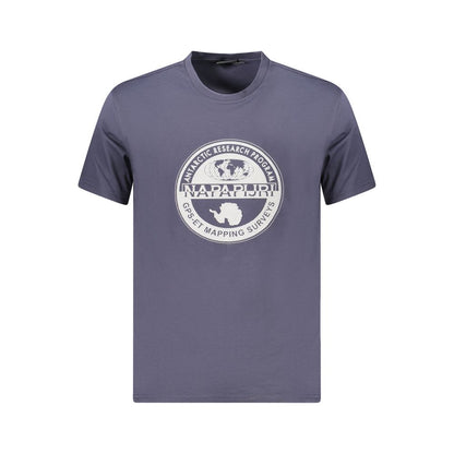 Napapijri Blue Cotton Men T-Shirt with eco-friendly design and bold logo, perfect for casual style enthusiasts.