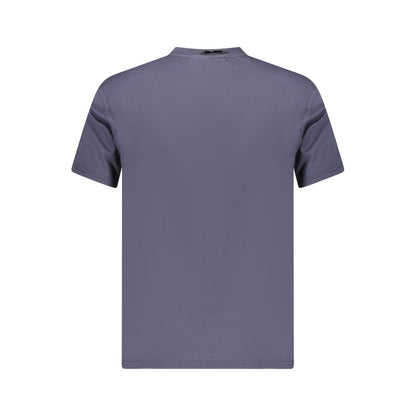 Back view of Napapijri Blue Cotton Men T-Shirt, eco-friendly organic cotton, short sleeves, perfect for casual wear.