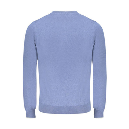 Back view of North Sails Blue Cotton Men Sweater showcasing its sleek design and quality craftsmanship.