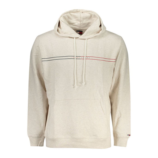 Tommy Hilfiger Beige Cotton Men Sweater, stylish hooded sweatshirt with signature logo and brushed finish.